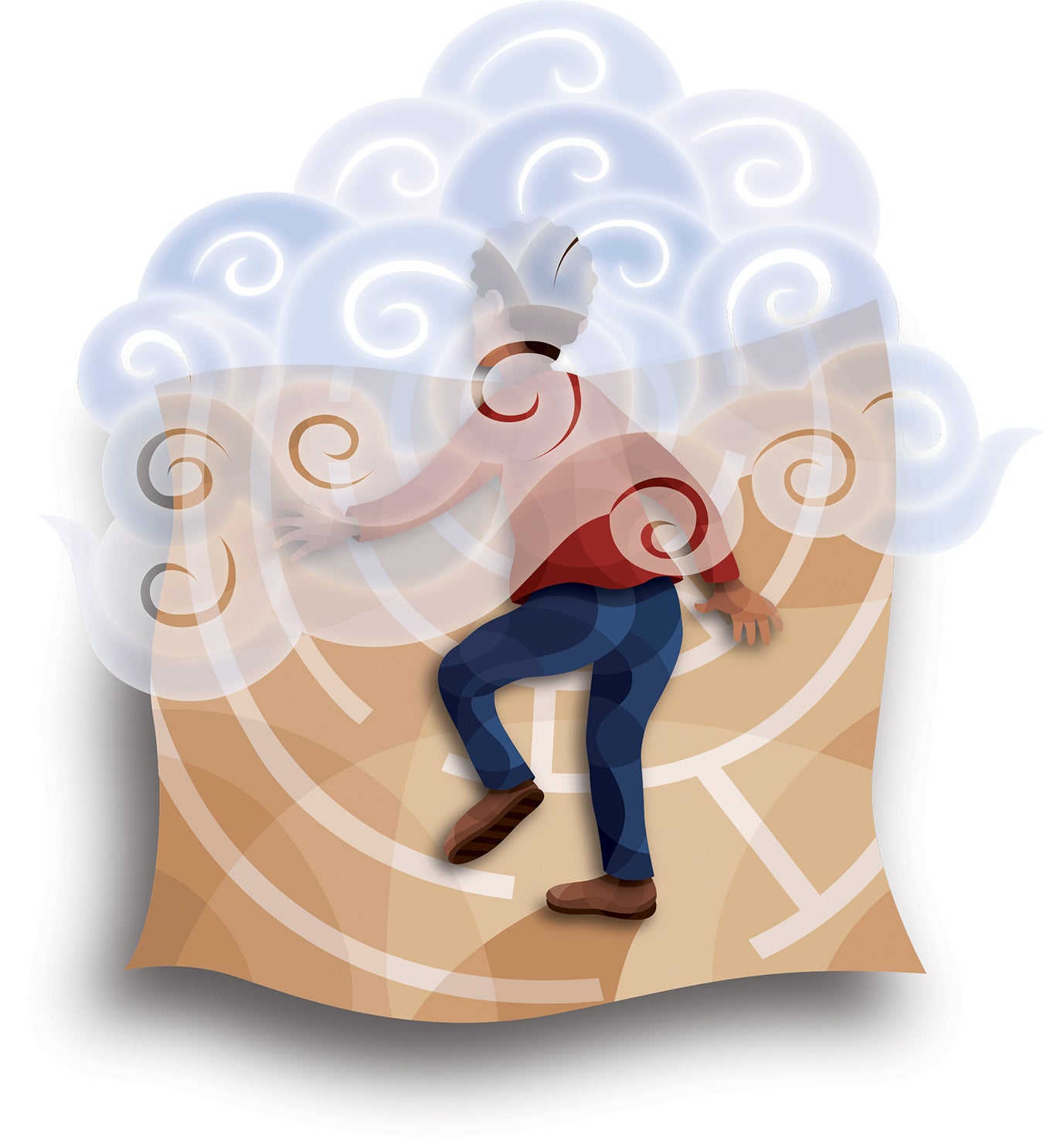Illustration of person walking into foggy maze