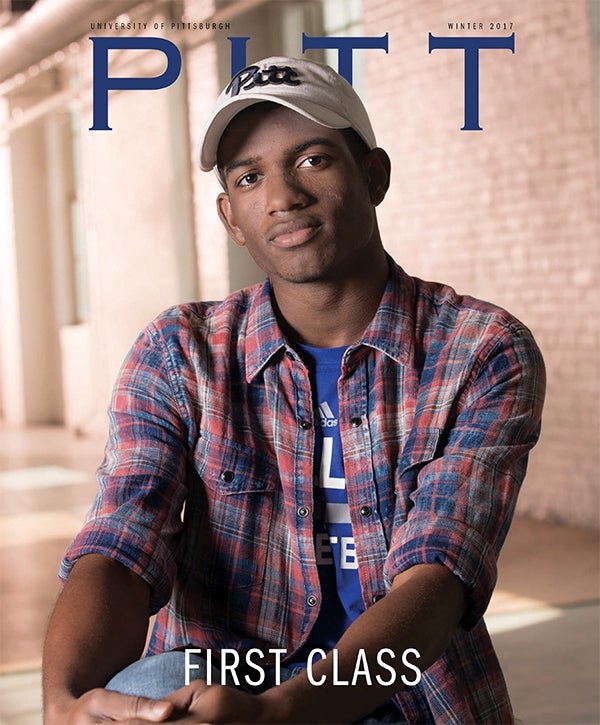 Julius Hubby on cover of Pitt Magazine Winter 2017 issue