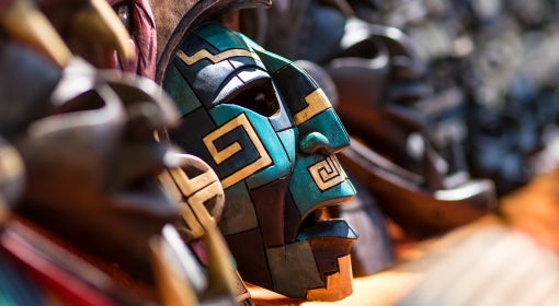 Wooden Mexican masks on display