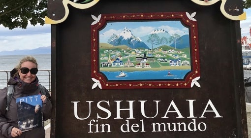 Julia Swenda at the end of the world in Ushuaia, Argentina