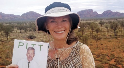 Barbara (Joyce) Franklin A&S ’70 with Pitt Magazine at the Uluru-Kata Tjuta National Park in Australia's Northern Territory.