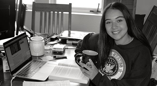 Maya Stieben at her dining room turned classroom